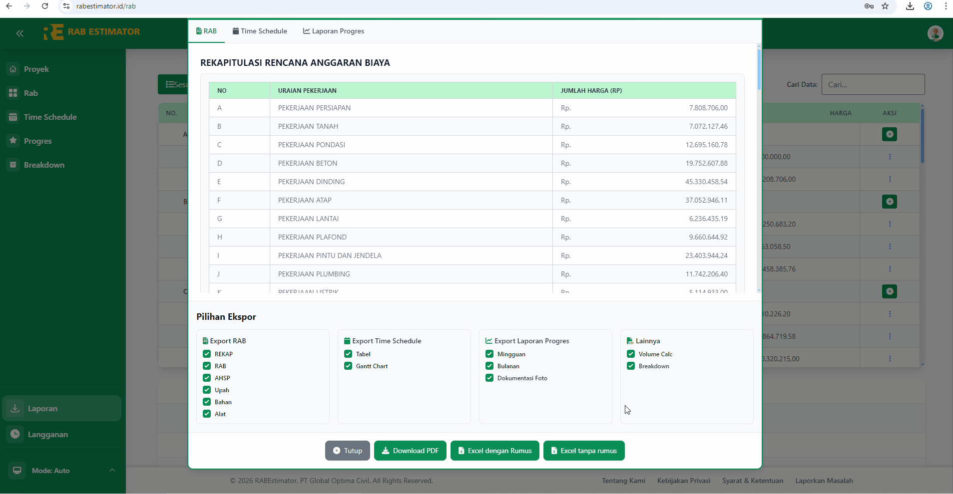 Contoh file Excel yang dihasilkan