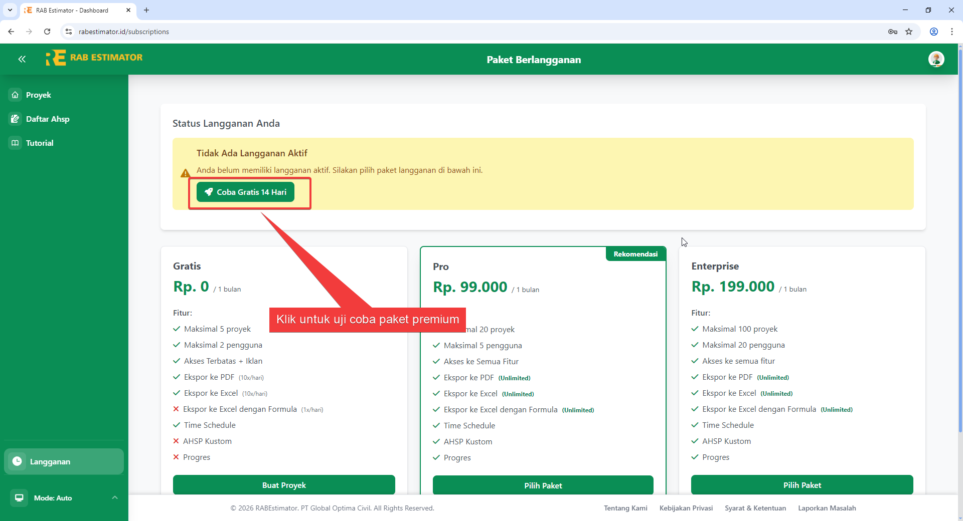 Banner/tombol uji coba gratis