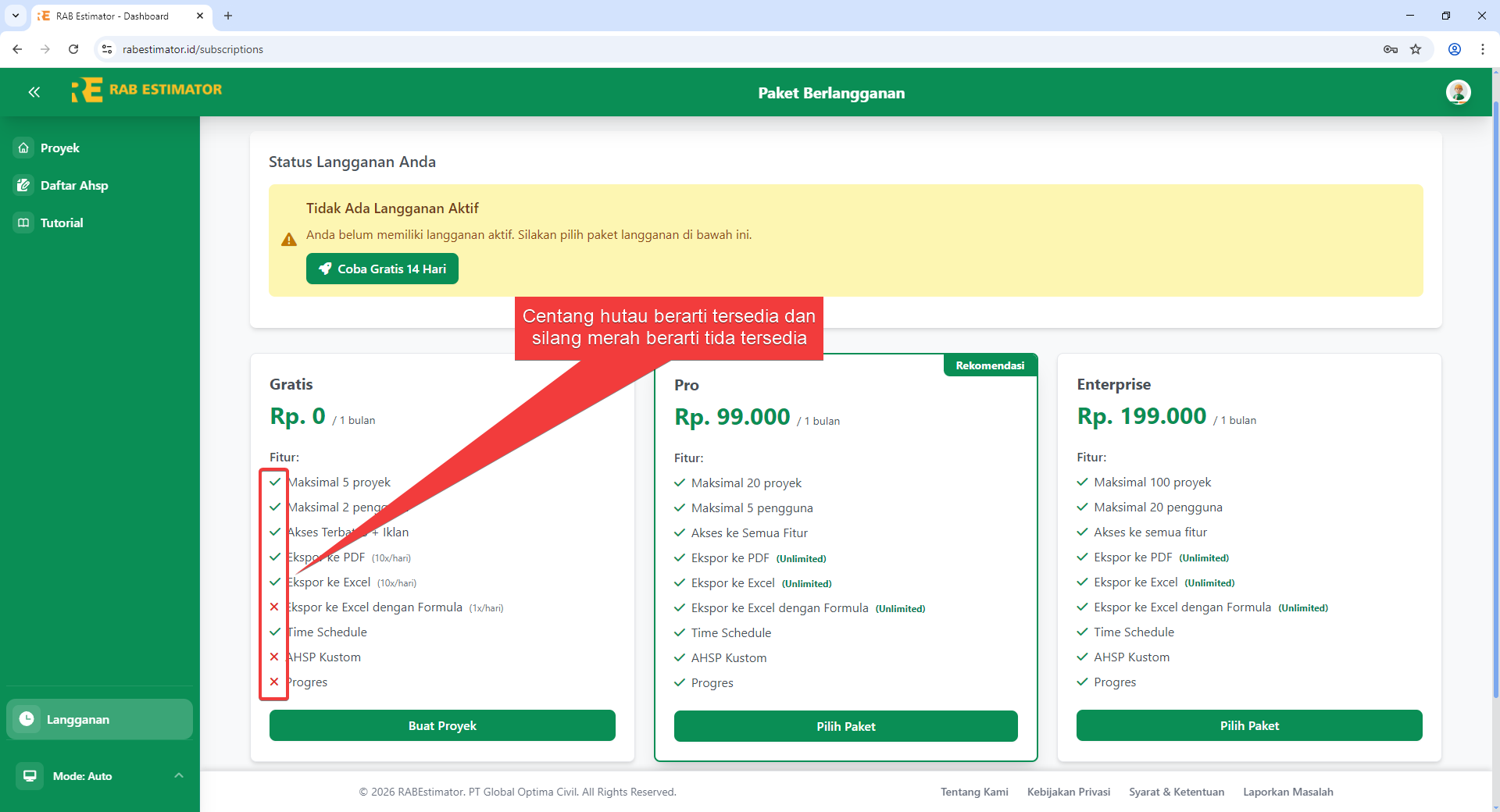 Detail satu card paket langganan