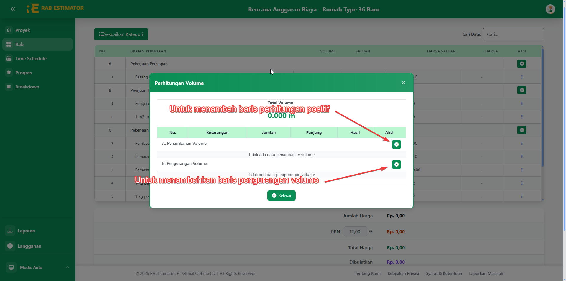 Tombol hijau (+) dan biru (-)