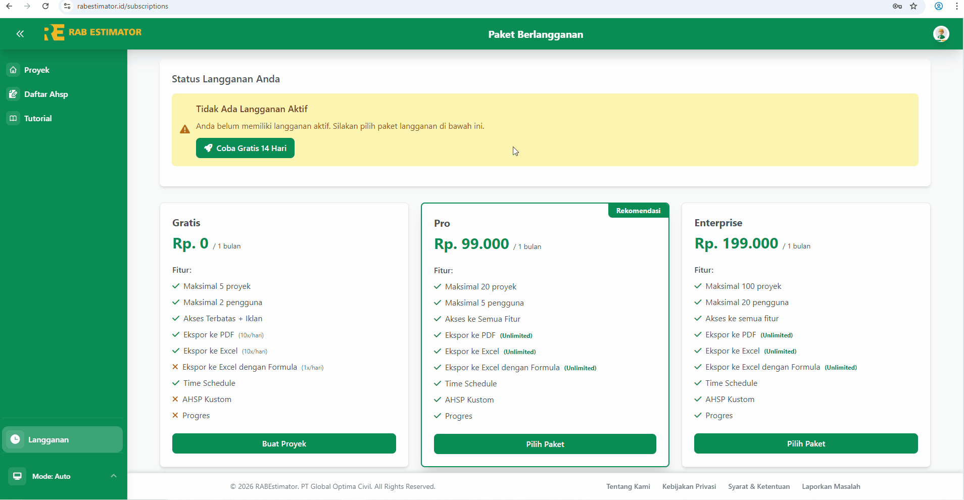 Modal Checkout dengan detail paket dan metode pembayaran