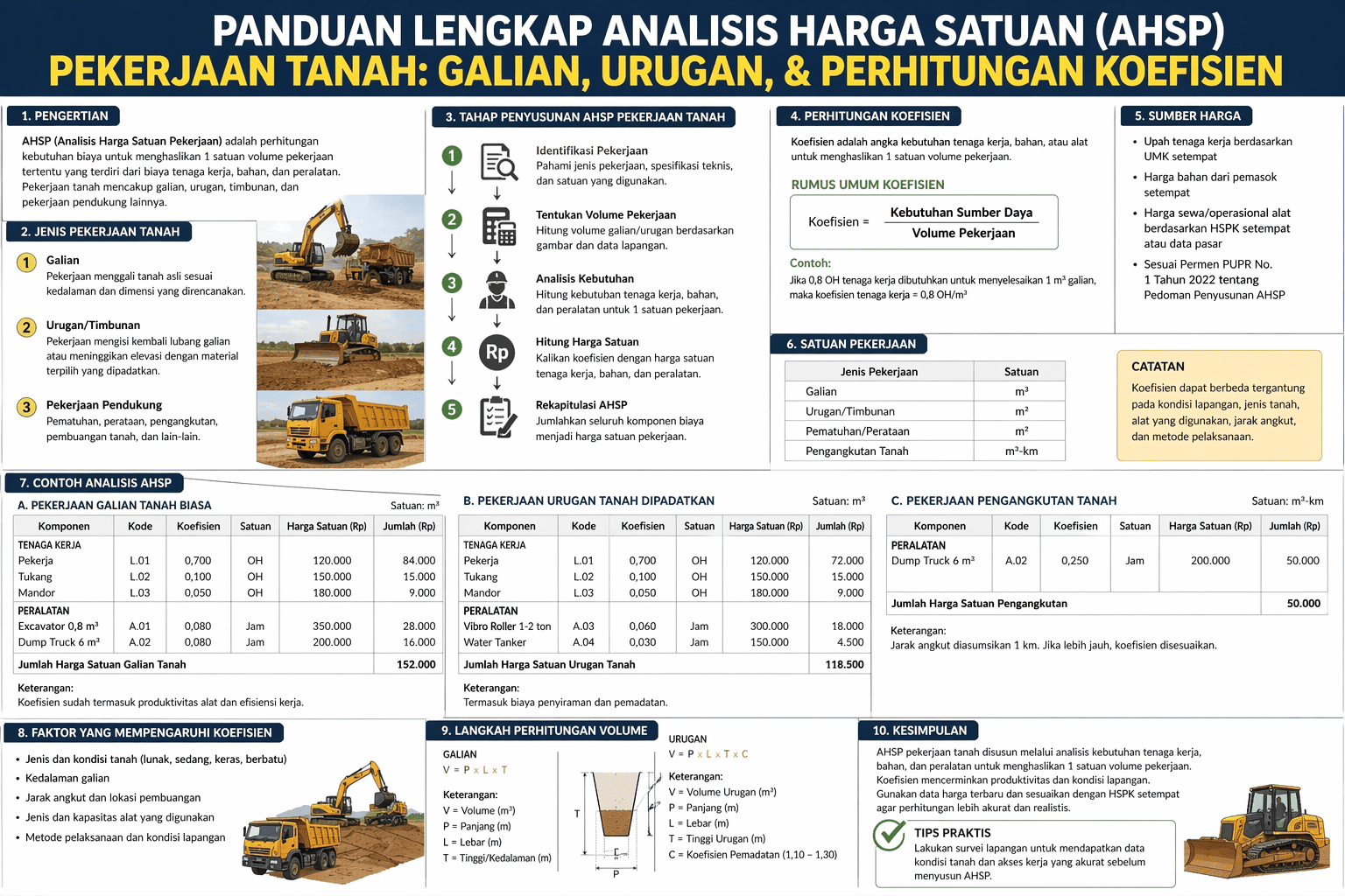 Panduan Lengkap AnalisiHarga Satuan (AHSP) Pekerjaan Tanah: Galian, Urugan, & Perhitungan Koefisien