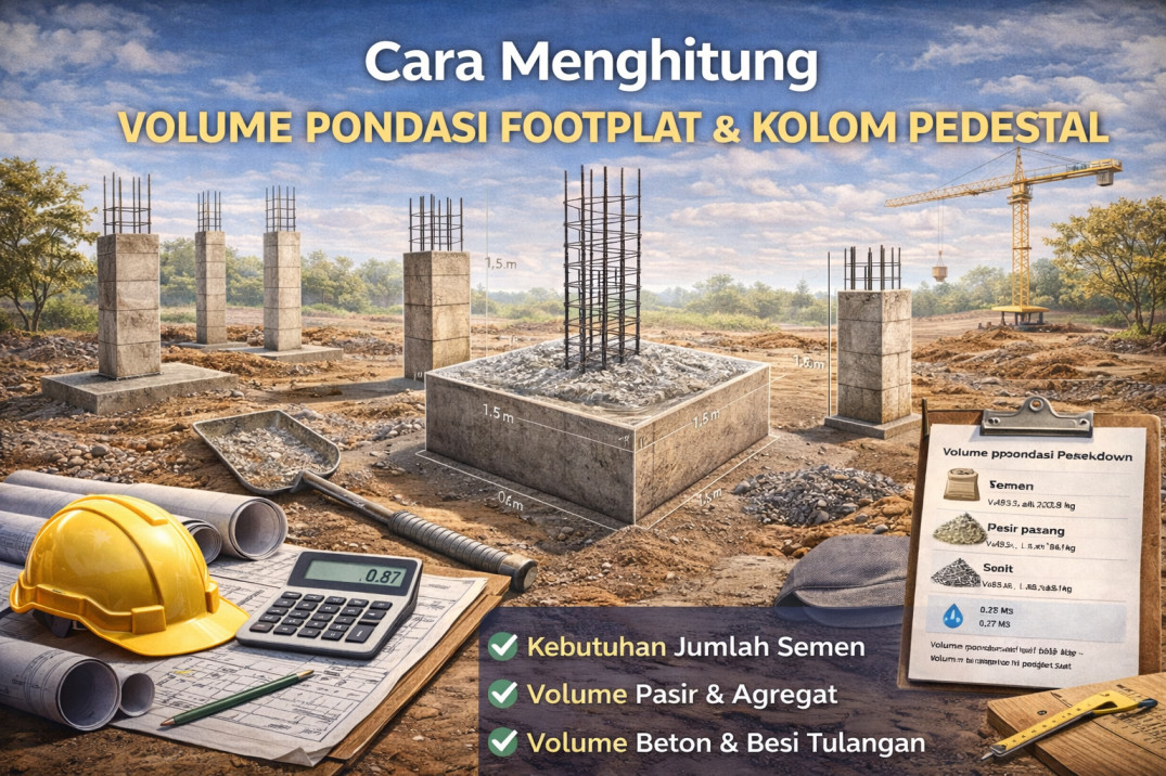 Cara Menghitung Volume Pondasi Footplat & Kolom Pedestal Lengkap (m3)