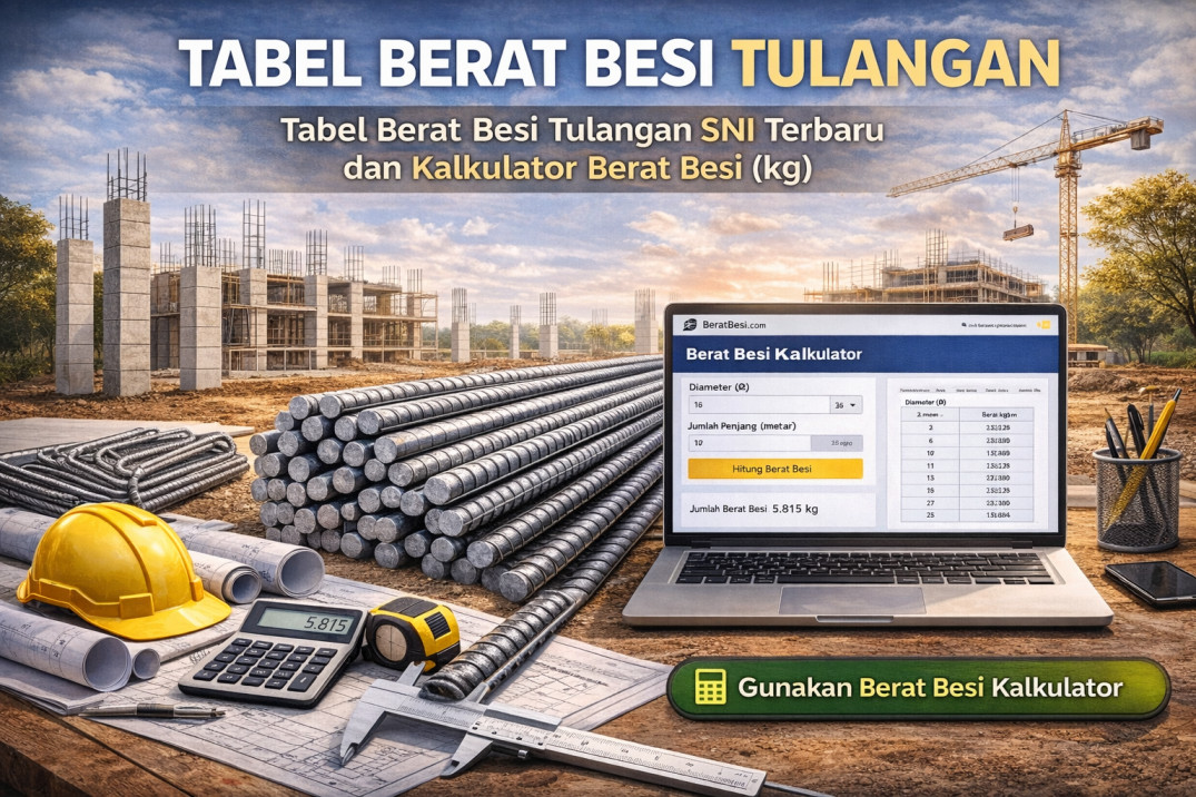 Tabel Berat Besi Tulangan SNI Terbaru dan Kalkulator Berat Besi (kg/m)
